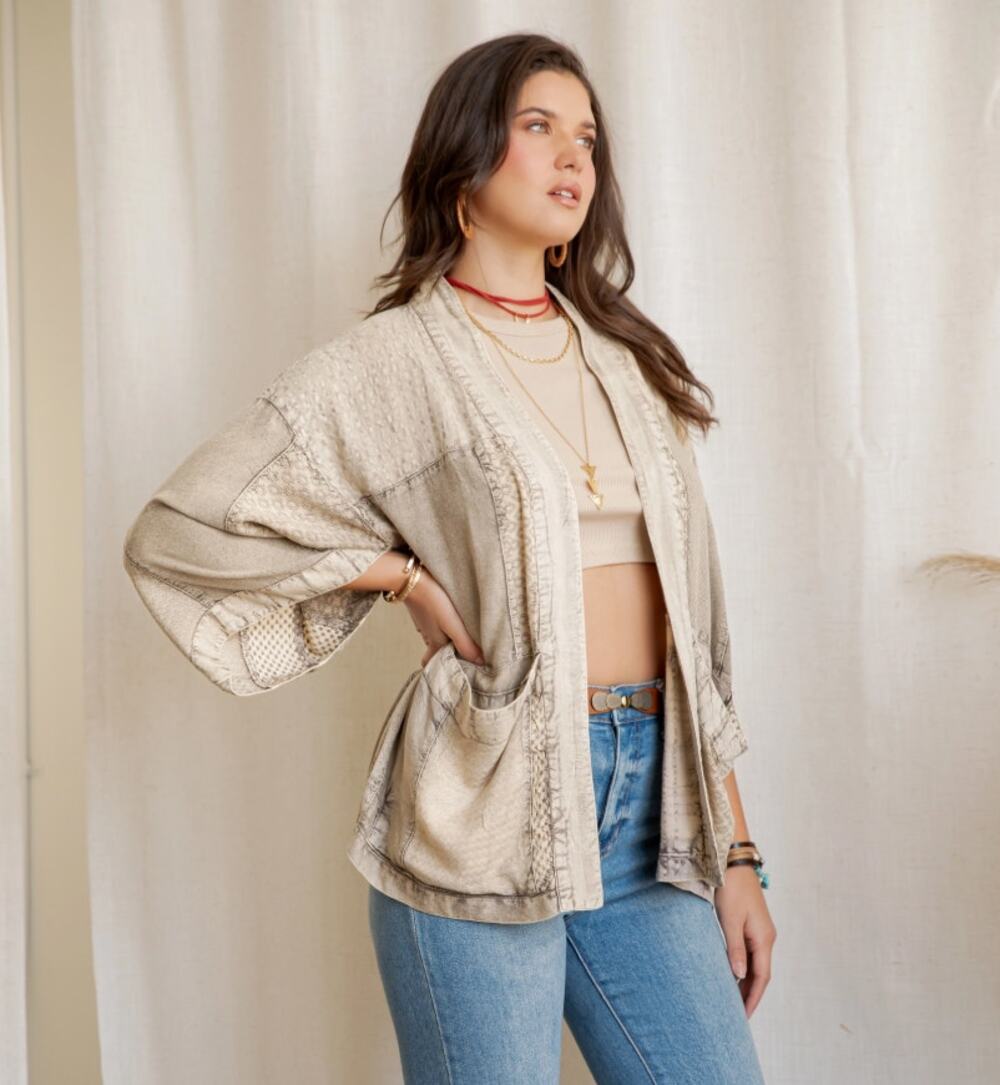 Young Threads Mixed Print Open Front Kimono Cardigan XL NWT Pockets - Layering